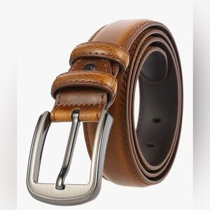 NWOT Brown Leather Belt with Silver Buckle and Textured Finish 115 CM